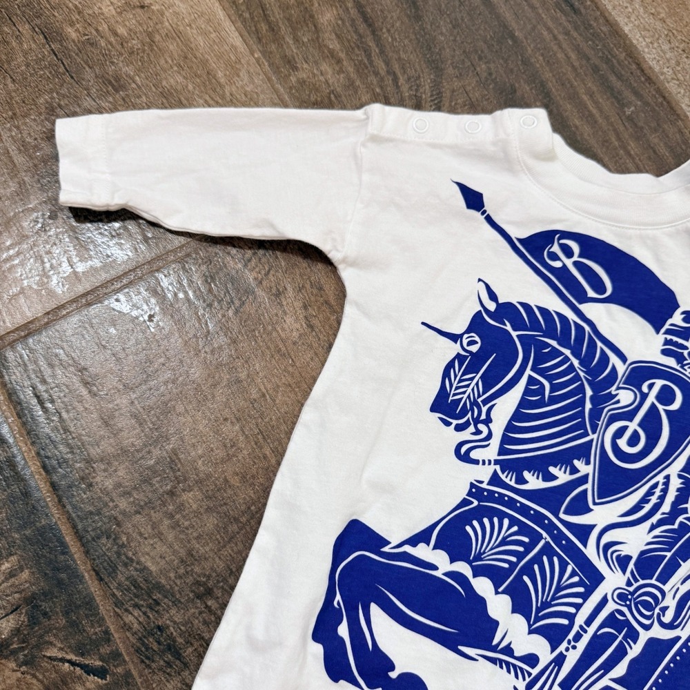 BURBERRY Baby Equestrian Knight Design Cotton Jumpsuit Romper, White Blue,3M - Picture 5 of 12